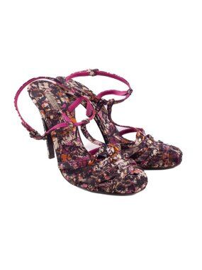 BOTTEGA VENETA AW11 Corniola Topaz Pollock Print Multicolor Silk Sandals SZ 37.5